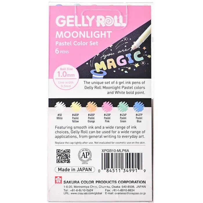 Sakura Gelly Roll Moonlight Pastel Color Pack of 6 colored Pens