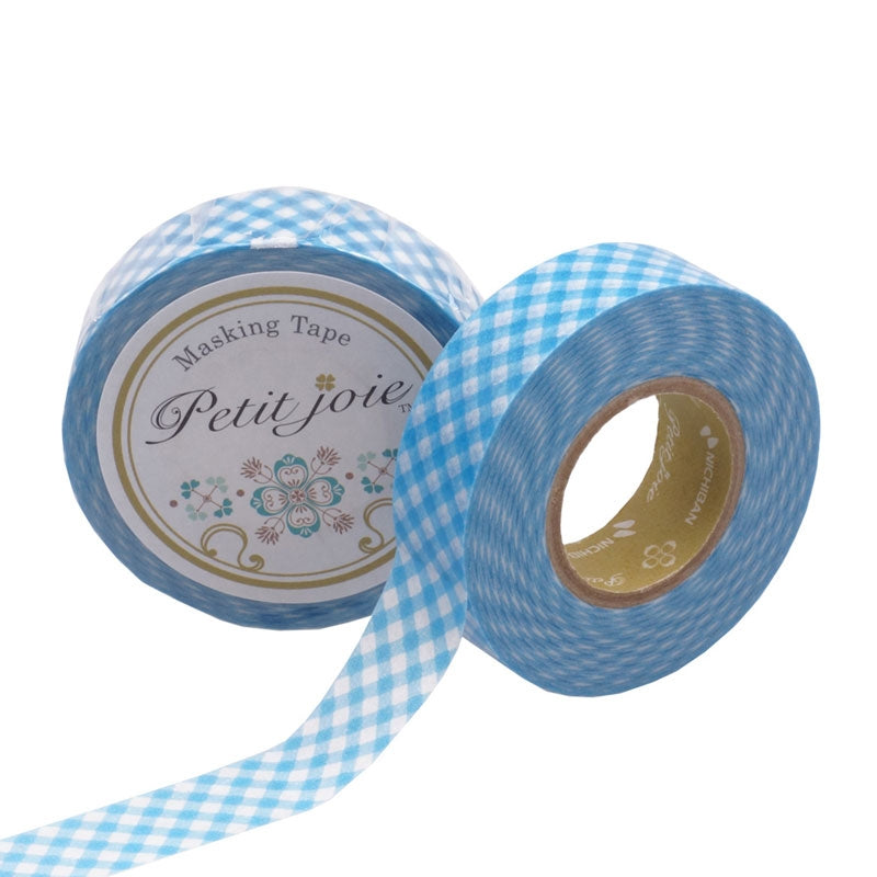 NICHIBAN PETIT JOIE WASHI TAPE, 15mm X 18m, GINGHAM CHECK BLUE