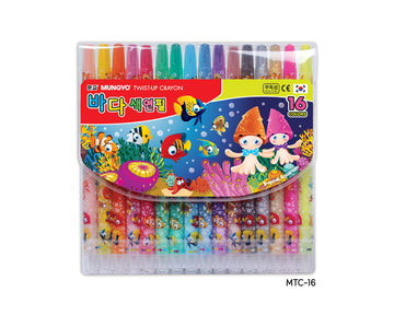 MUNGYO TWIST UP CRAYONS, SET OF 16 ASSORTED COLORS