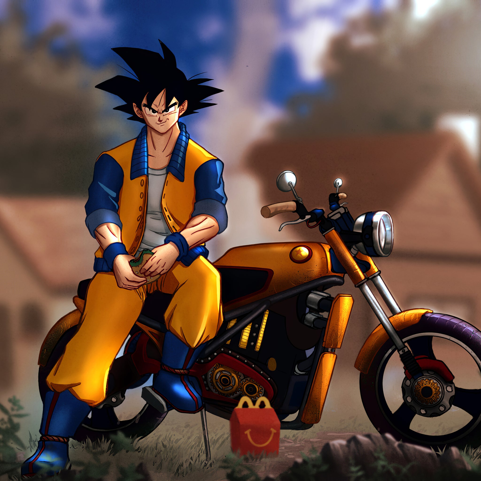 goku-sitting-on-bike- A3 Poster